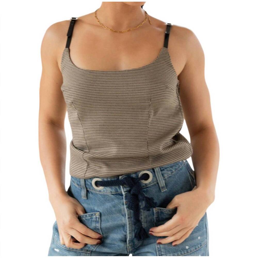 NEW GOLDEN jeannine houndstooth buckle strap top in toffee